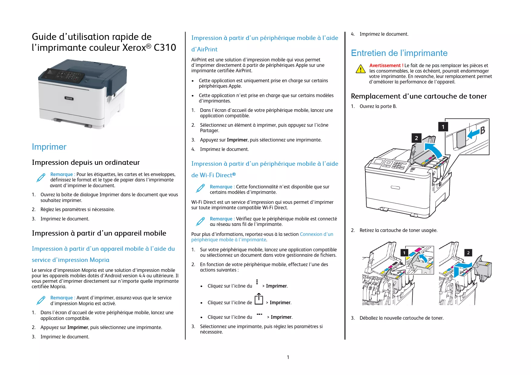 Mode d'emploi XEROX C310V