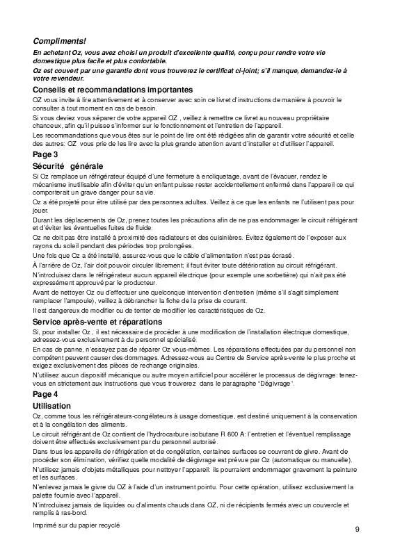 Mode d'emploi ZANUSSI OZ23