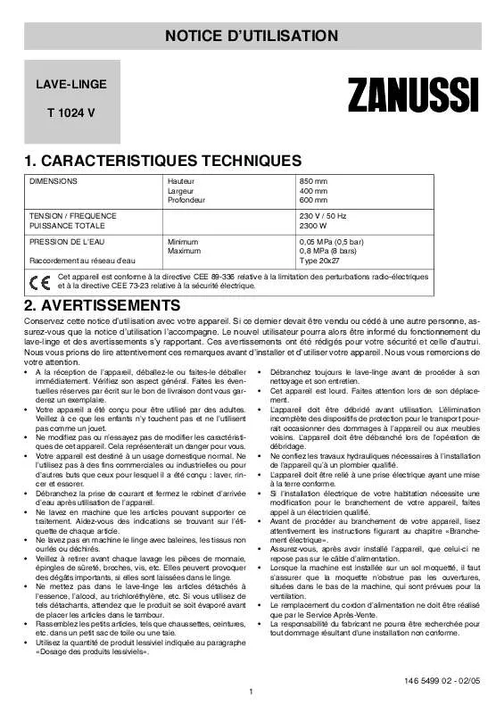 Mode d'emploi ZANUSSI T1024V