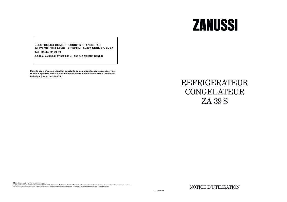 Mode d'emploi ZANUSSI ZA39S