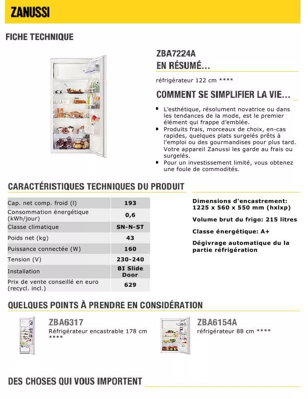 Mode d'emploi ZANUSSI ZBA7224A