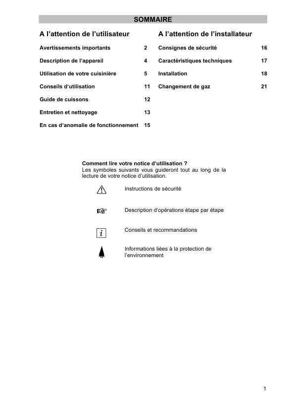 Mode d'emploi ZANUSSI ZCG3210TW