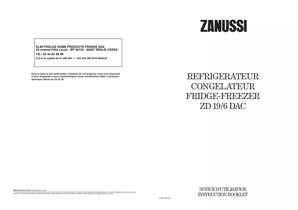 Mode d'emploi ZANUSSI ZD19/6DAC