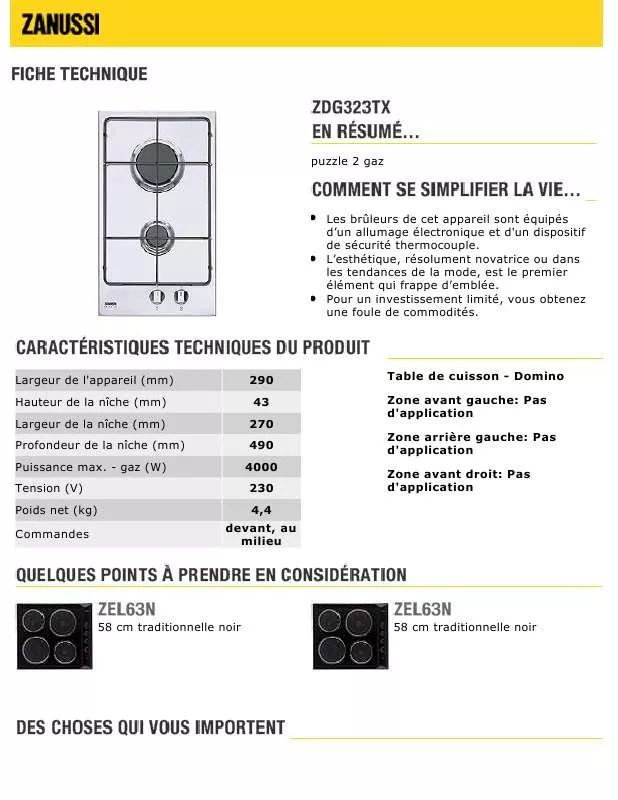 Mode d'emploi ZANUSSI ZDG323TX