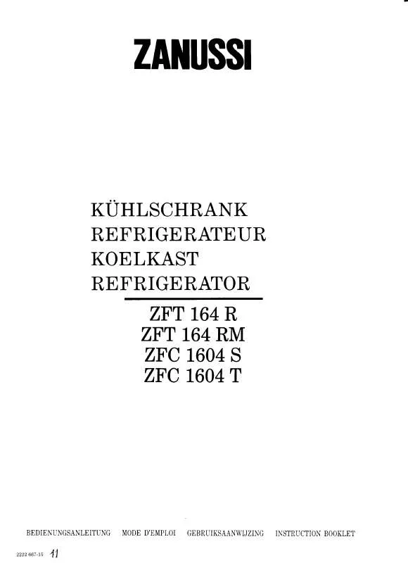 Mode d'emploi ZANUSSI ZFC1604S