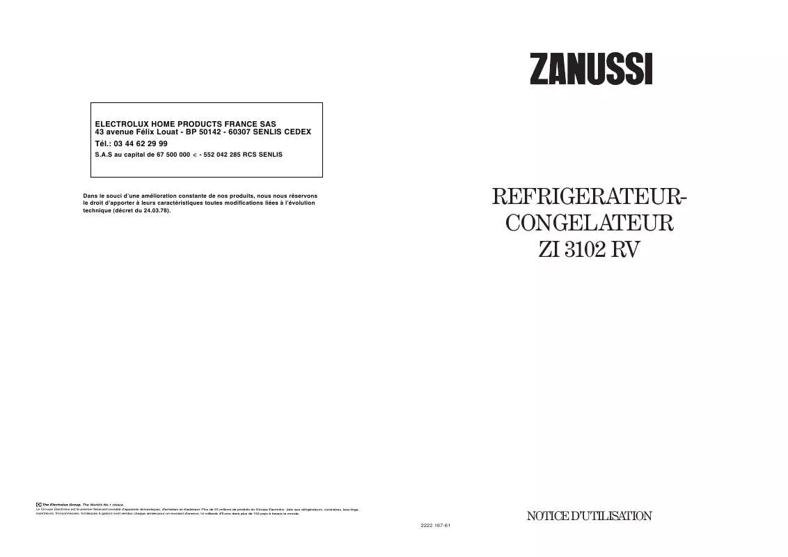 Mode d'emploi ZANUSSI ZI3102RV