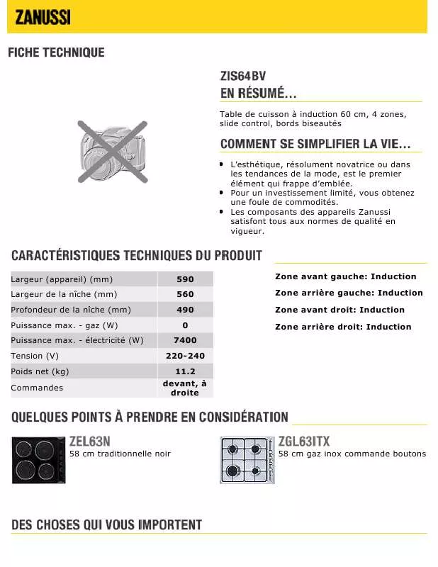 Mode d'emploi ZANUSSI ZIS64BV