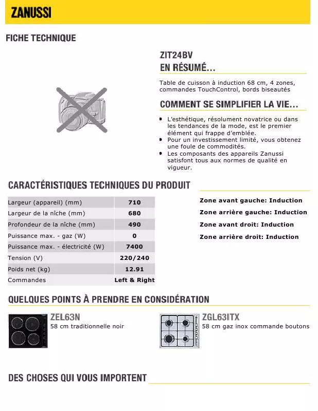 Mode d'emploi ZANUSSI ZIT24BV