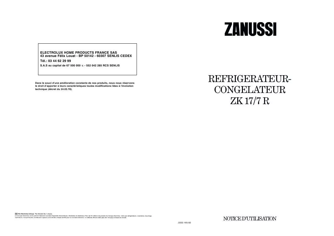 Mode d'emploi ZANUSSI ZK17/7R