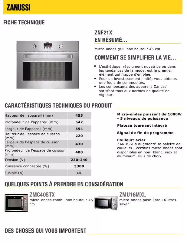 Mode d'emploi ZANUSSI ZNF21X