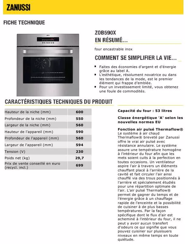 Mode d'emploi ZANUSSI ZOB590X