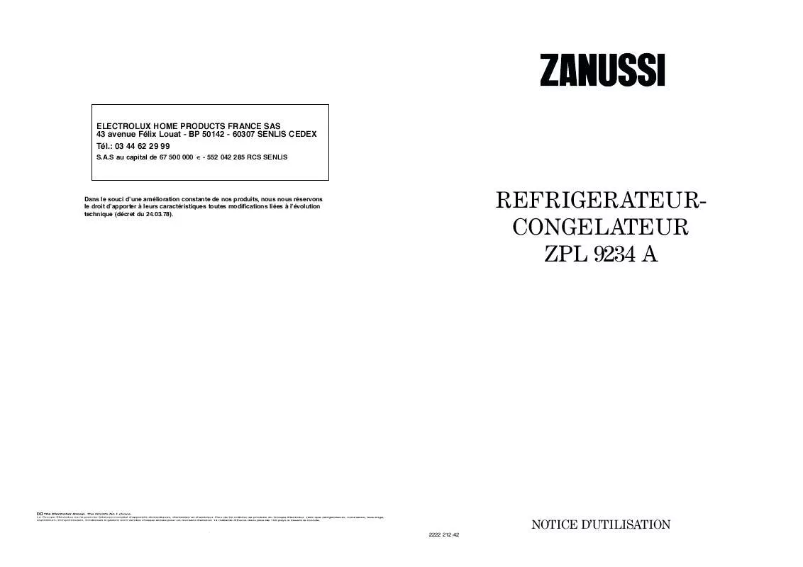 Mode d'emploi ZANUSSI ZPL9234A