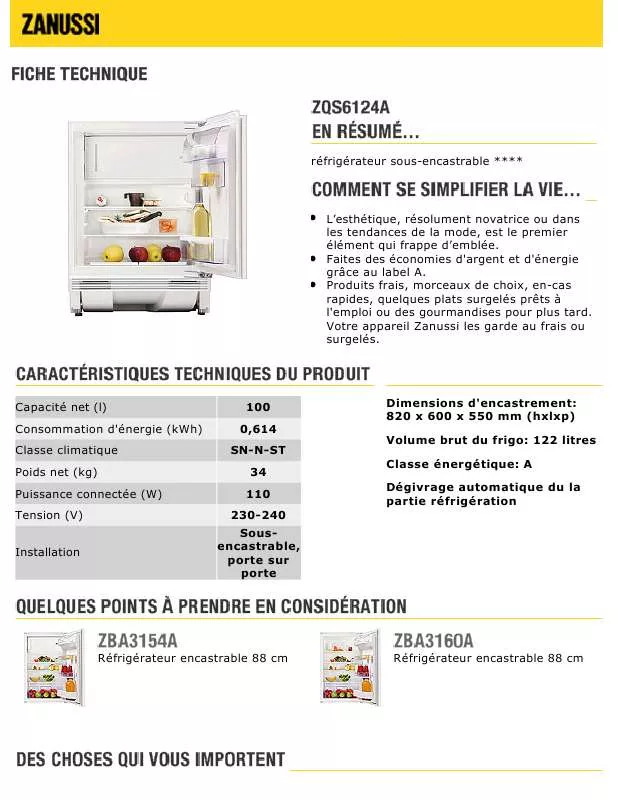 Mode d'emploi ZANUSSI ZQS6124A