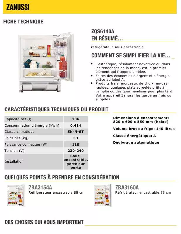 Mode d'emploi ZANUSSI ZQS6140A