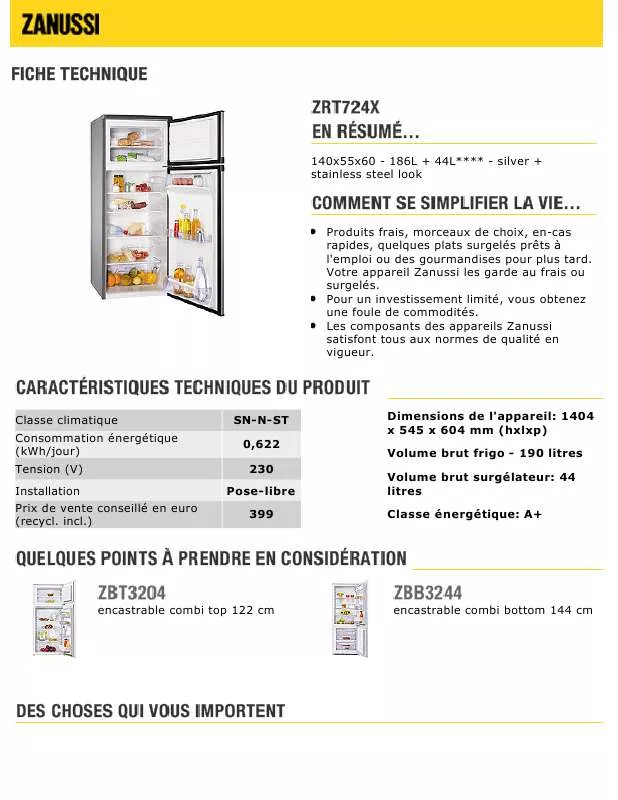 Mode d'emploi ZANUSSI ZRT724X