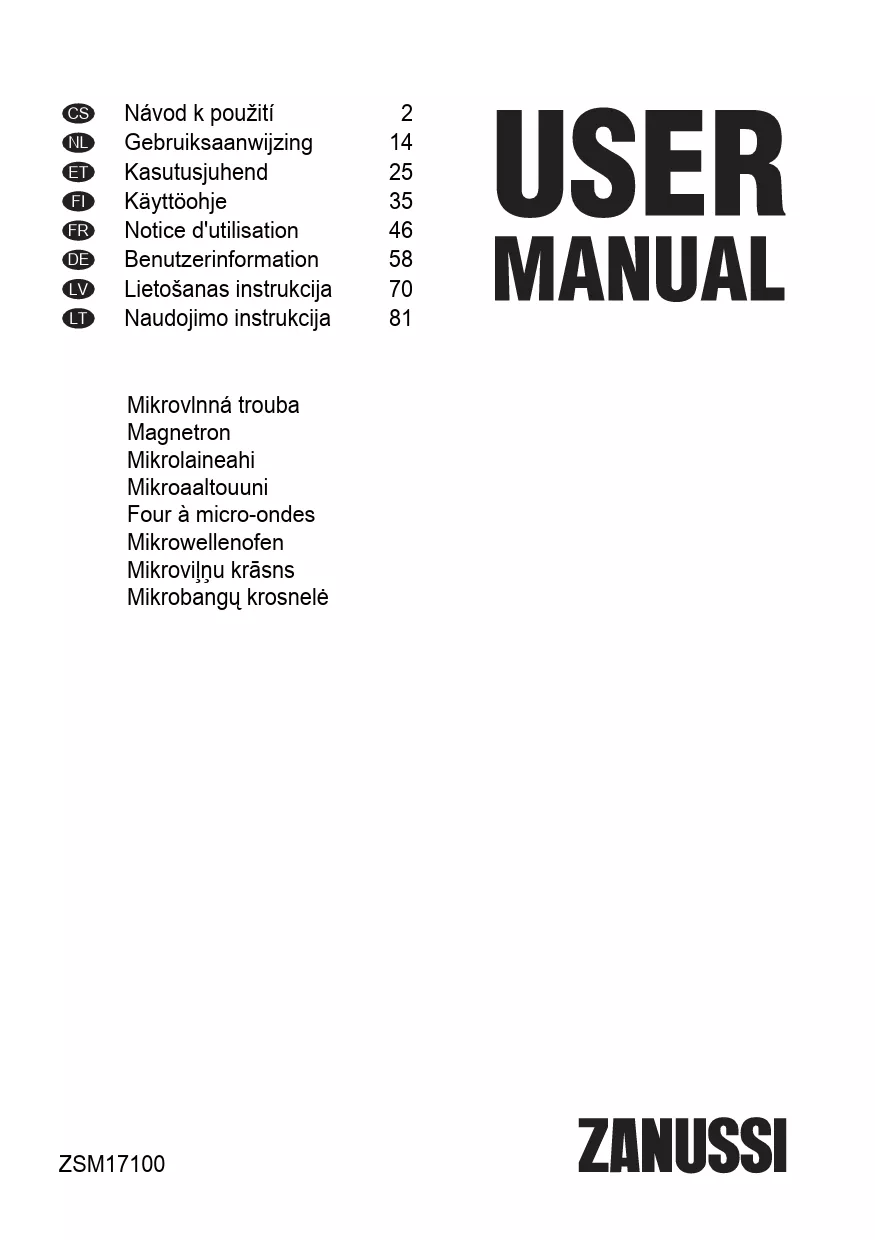 Mode d'emploi ZANUSSI ZSM17100XA