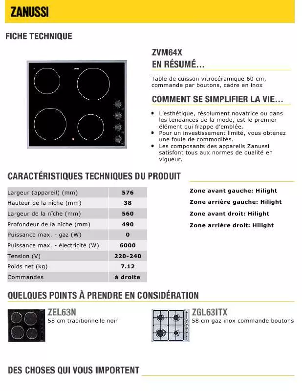 Mode d'emploi ZANUSSI ZVM64X