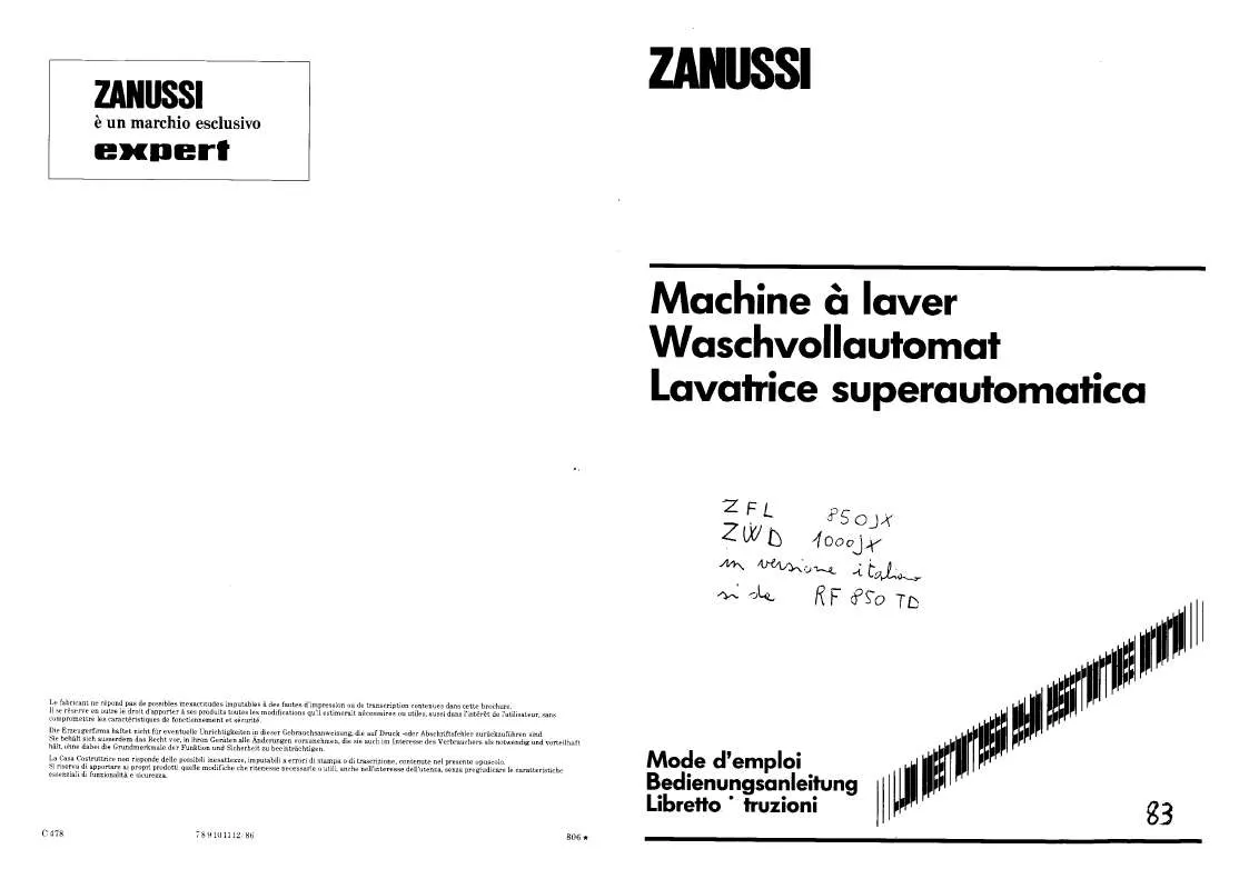 Mode d'emploi ZANUSSI ZWD1000JX