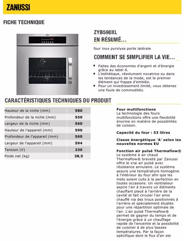 Mode d'emploi ZANUSSI ZYB590XL