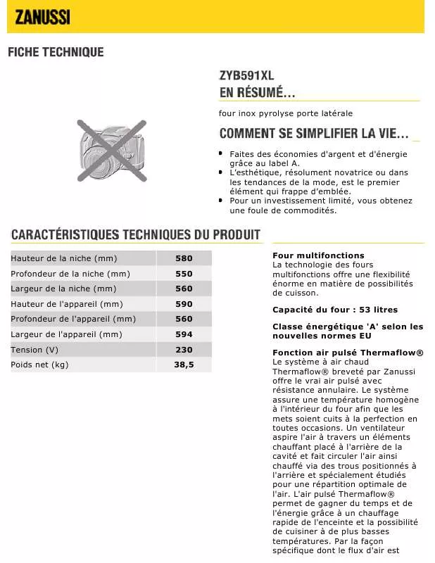 Mode d'emploi ZANUSSI ZYB591XL