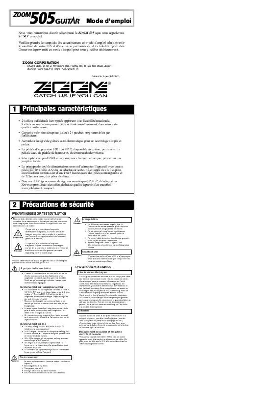 Mode d'emploi ZOOM 505