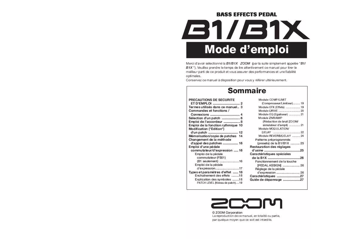 Mode d'emploi ZOOM B1