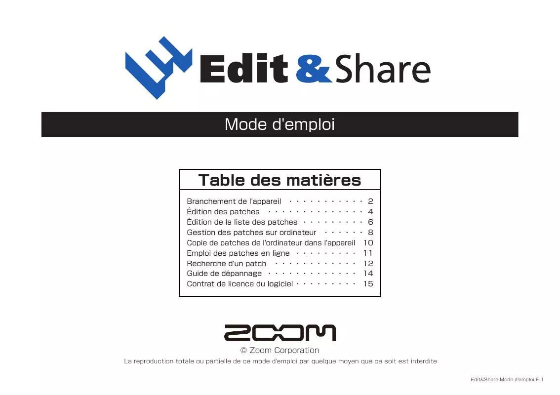 Mode d'emploi ZOOM EDIT SHARE