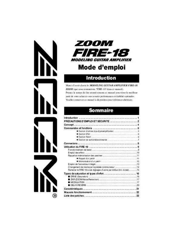 Mode d'emploi ZOOM FIRE18