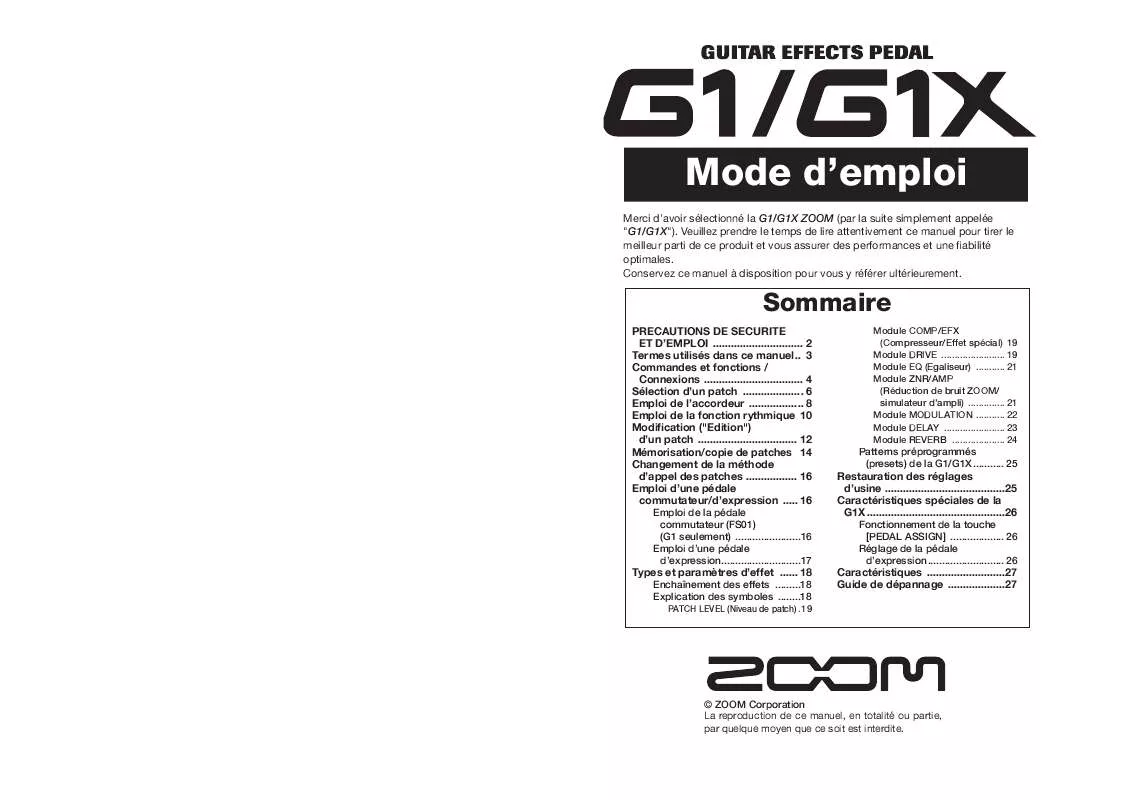 Mode d'emploi ZOOM G1