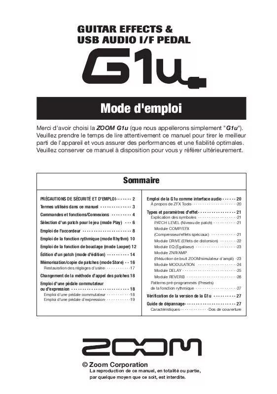 Mode d'emploi ZOOM G1U