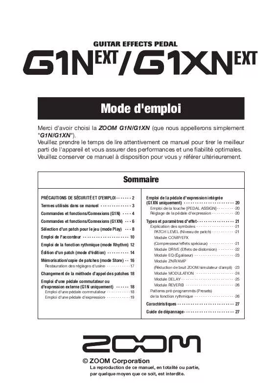 Mode d'emploi ZOOM G1XN