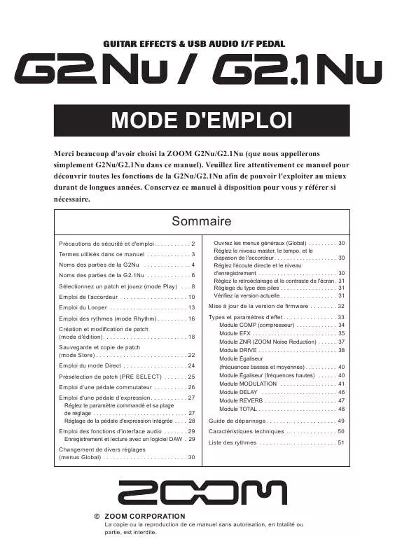 Mode d'emploi ZOOM G2.1NU