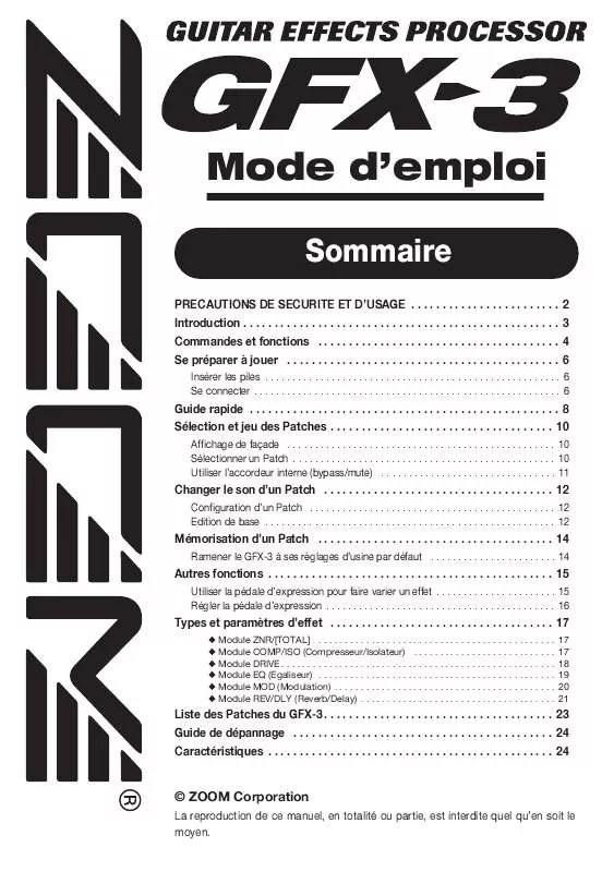 Mode d'emploi ZOOM GFX-3