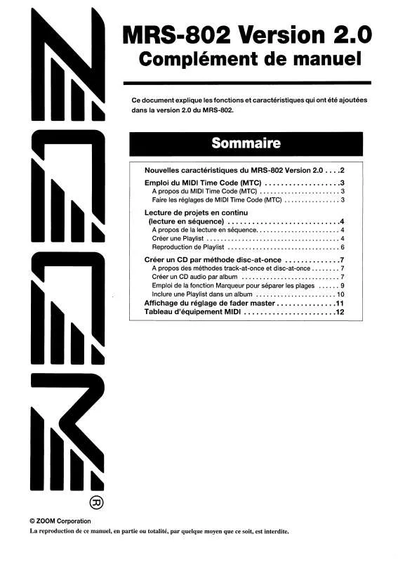 Mode d'emploi ZOOM MRS-802V2