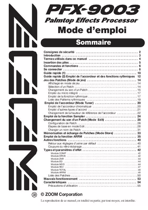 Mode d'emploi ZOOM PFX-9003